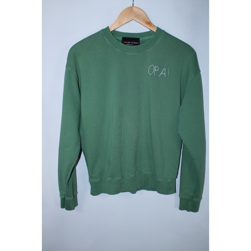 Lingua Franca Women's XS Green OPA! Greek Expression Crew Neck Sweatshirt
